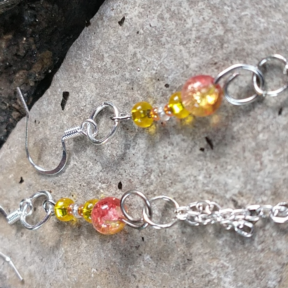 NWT Beautiful Handcrafted Sunny Orange & Yellow Crystal Earrings